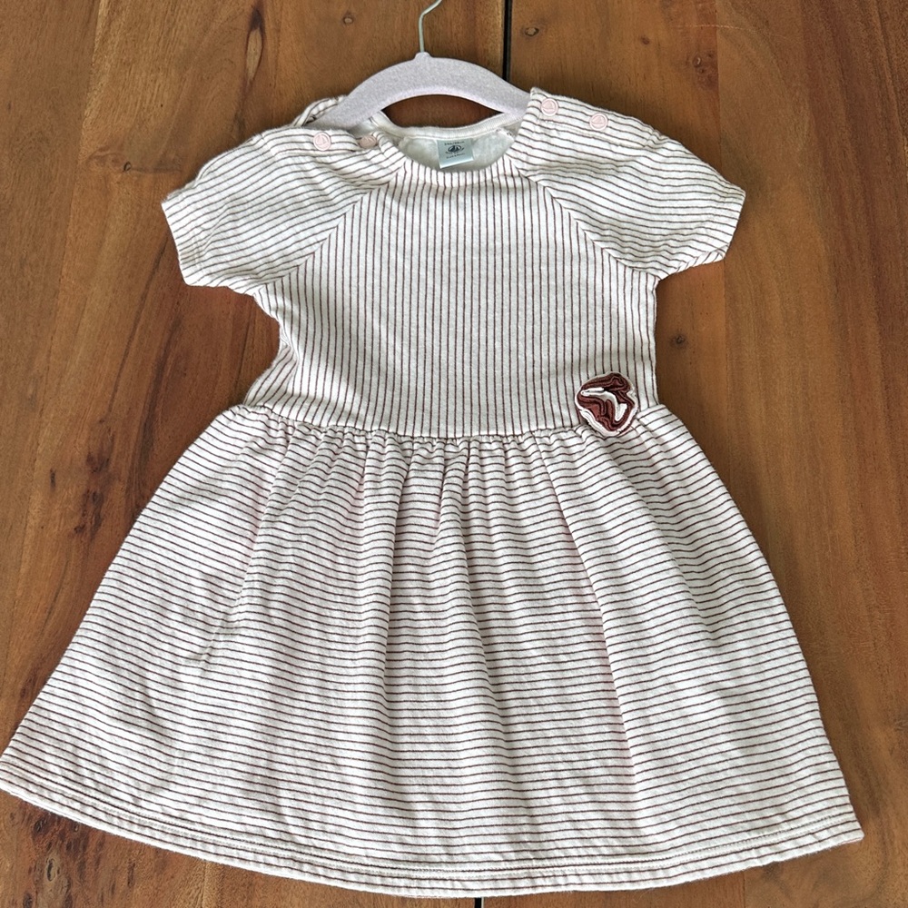 Petit Bateau Beige and White Striped Dress